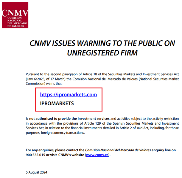 iPromarkets_CNMV_warning