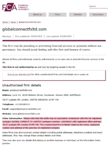 GlobalConnectFxLtd_FCA_warning