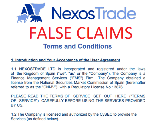 NexosTrade_false_claims